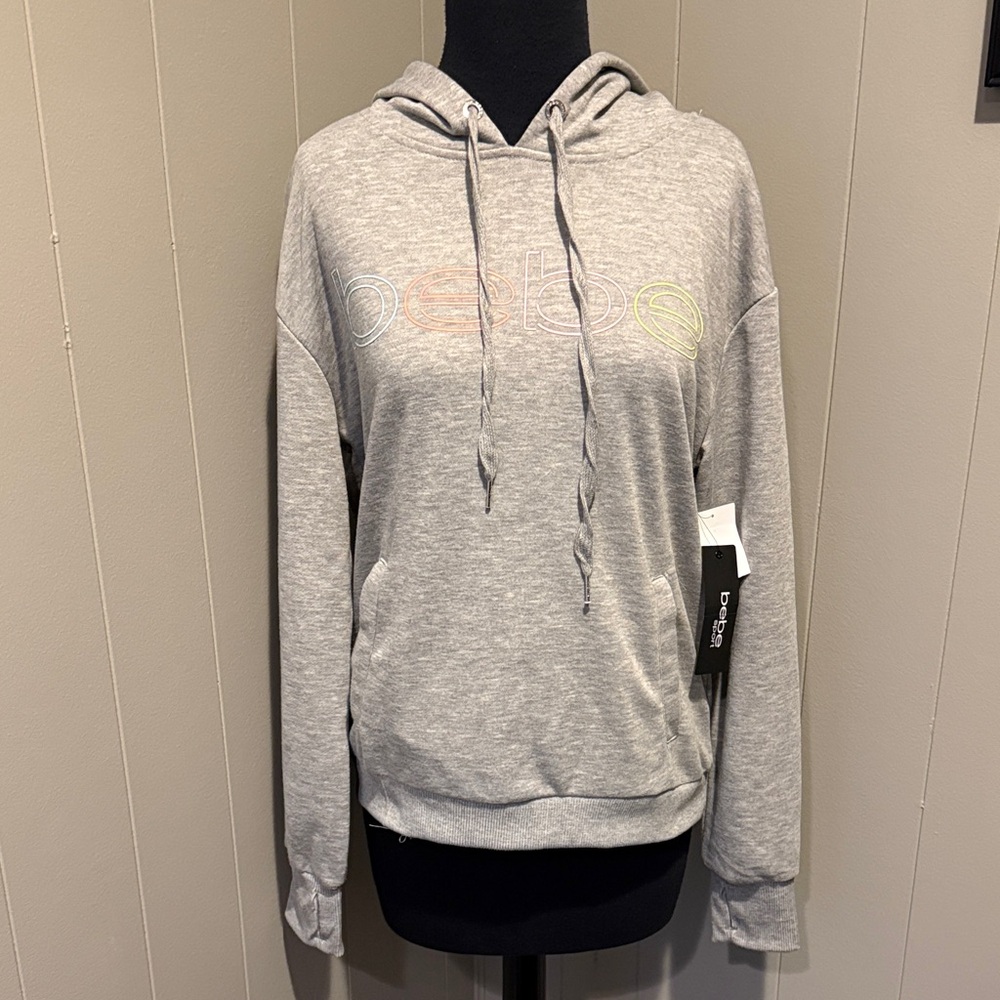 B30 bebe sport Women Small Gray Hoodie with Multicolor Raised Logo
